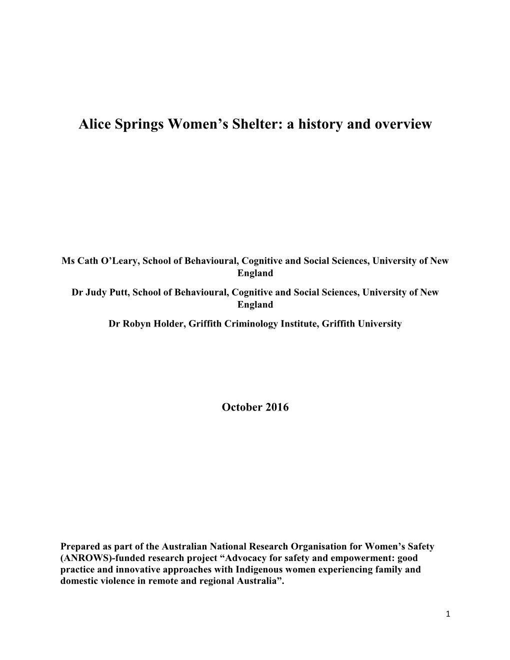 Alice Springs Women's Shelter: a History and Overview