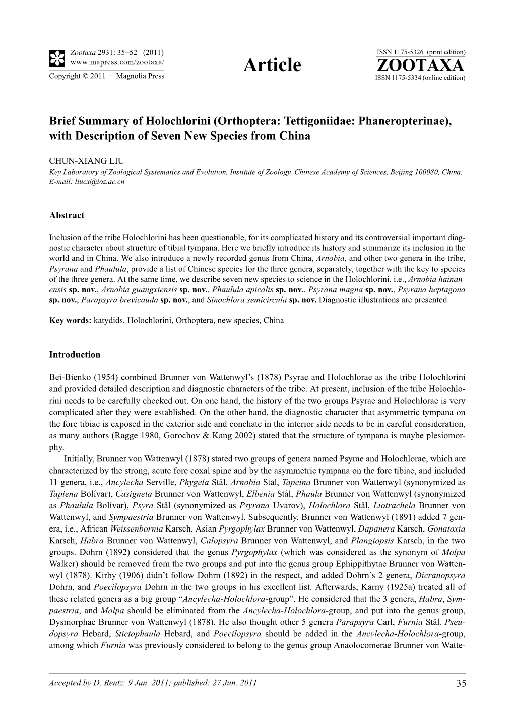 Orthoptera: Tettigoniidae: Phaneropterinae), with Description of Seven New Species from China