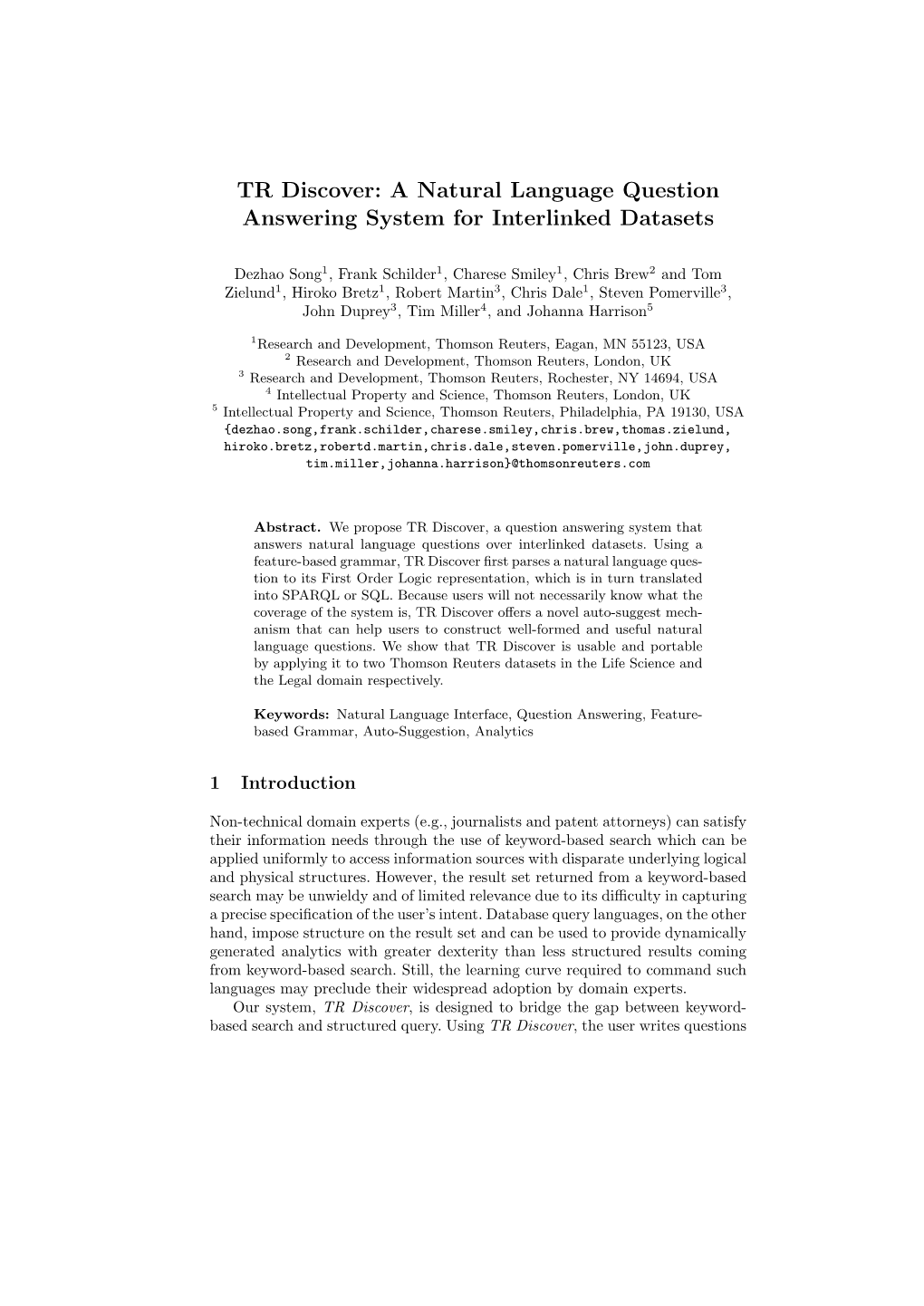 A Natural Language Question Answering System for Interlinked Datasets