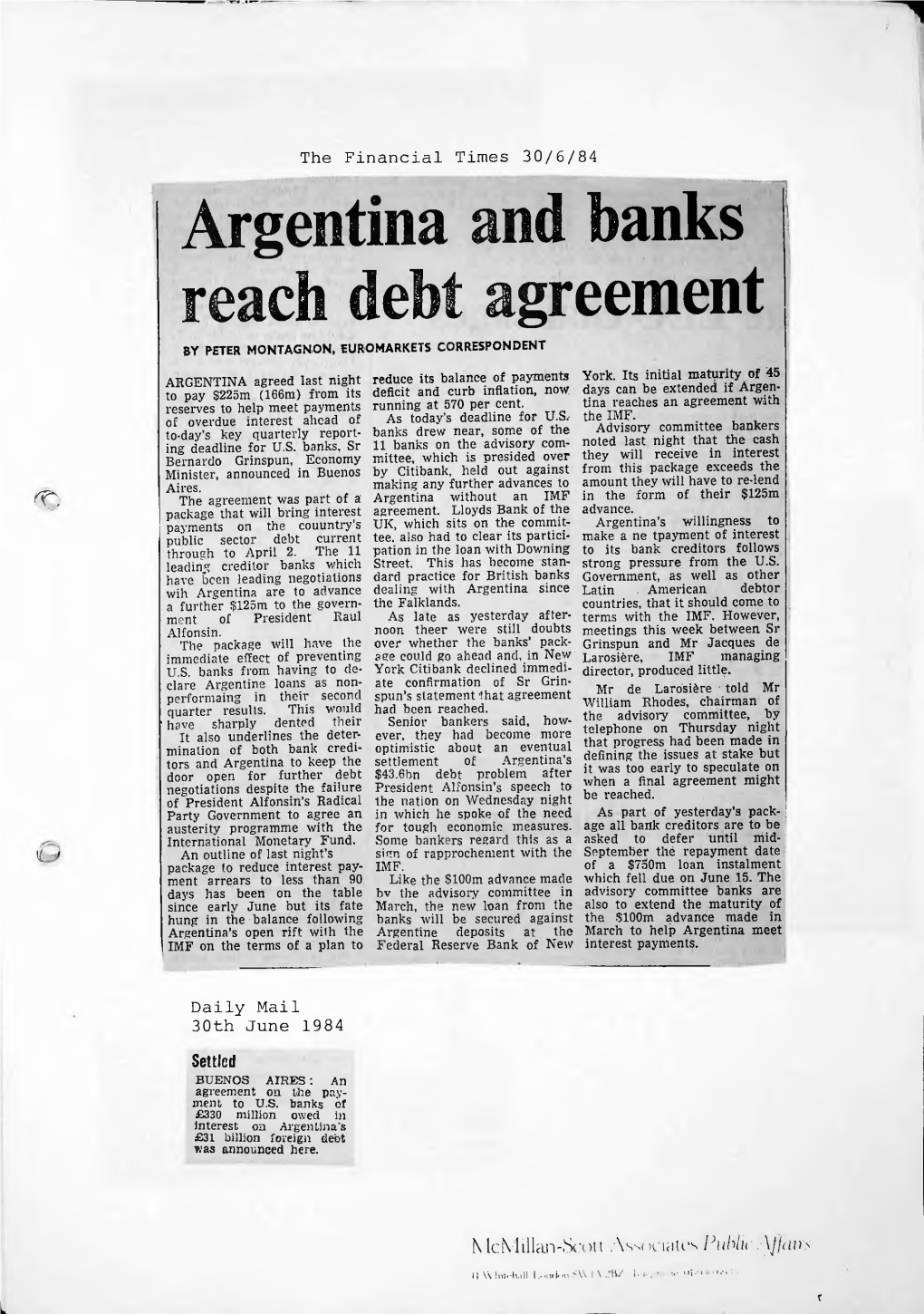 Argentina and Banks Reach Debt Agreement