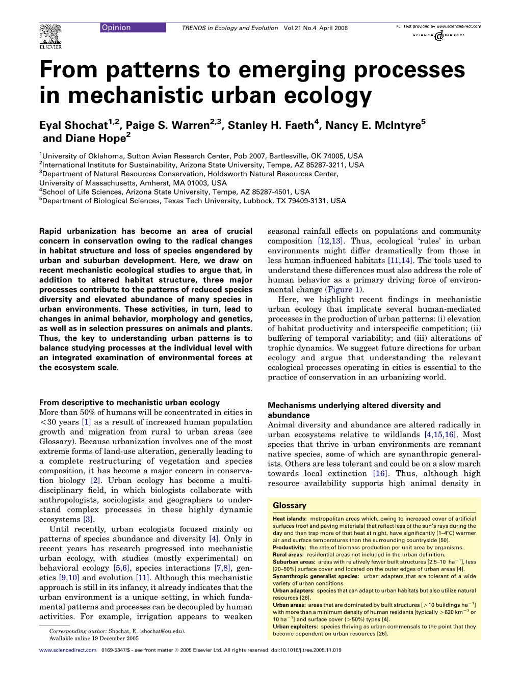 From Patterns to Emerging Processes in Mechanistic Urban Ecology