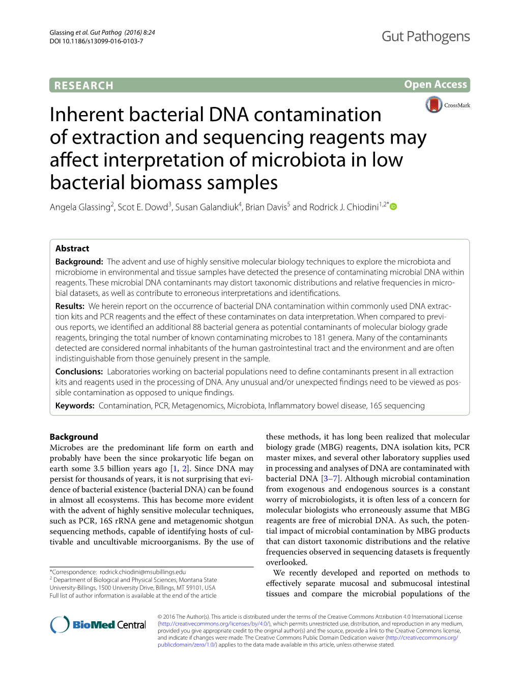 Inherent Bacterial DNA Contamination of Extraction and Sequencing