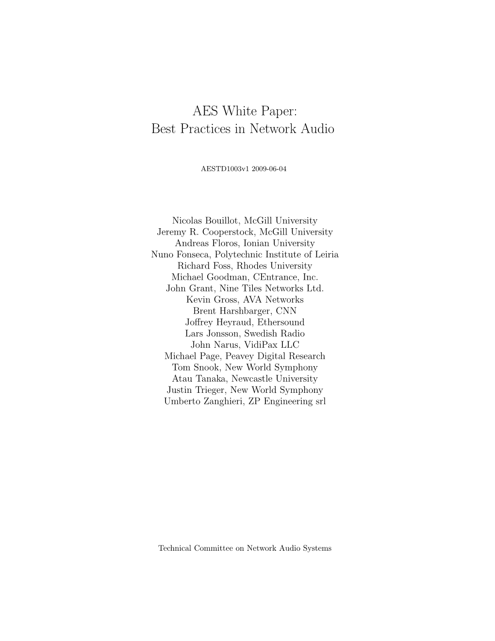 AES White Paper: Best Practices in Network Audio