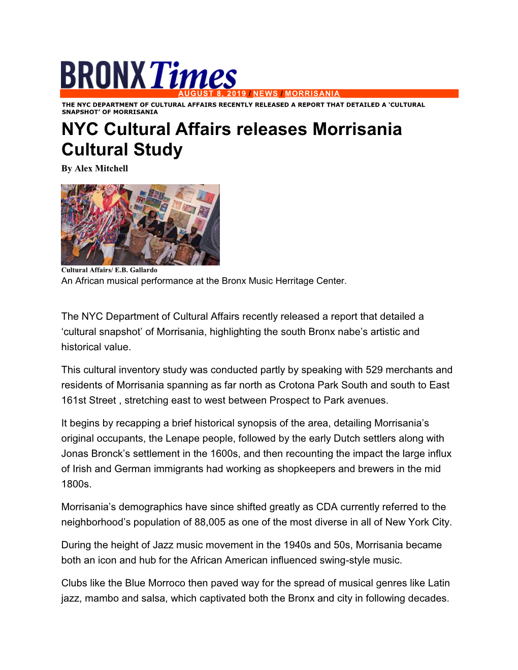 NYC Cultural Affairs Releases Morrisania Cultural Study by Alex Mitchell