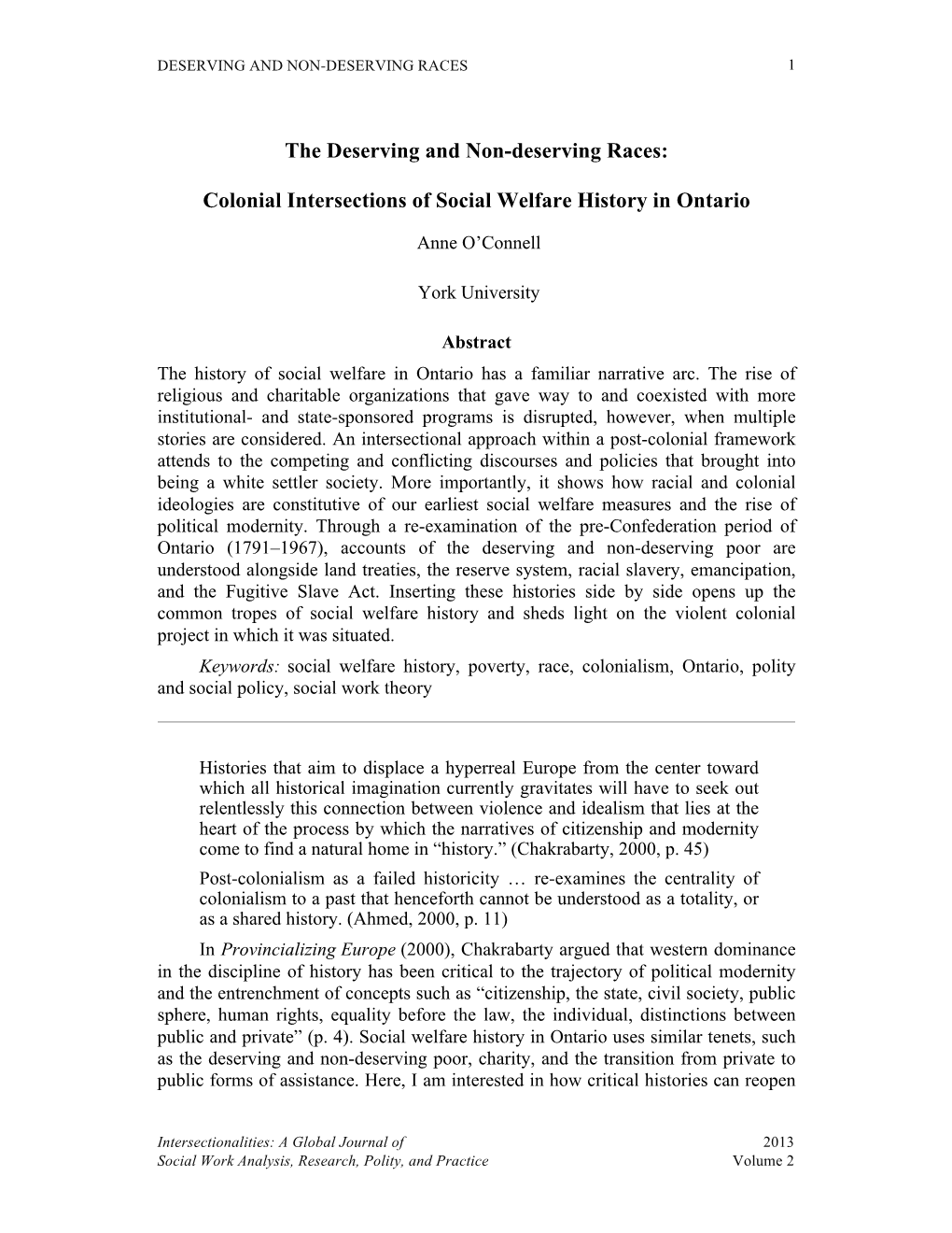 Colonial Intersections of Social Welfare History in Ontario