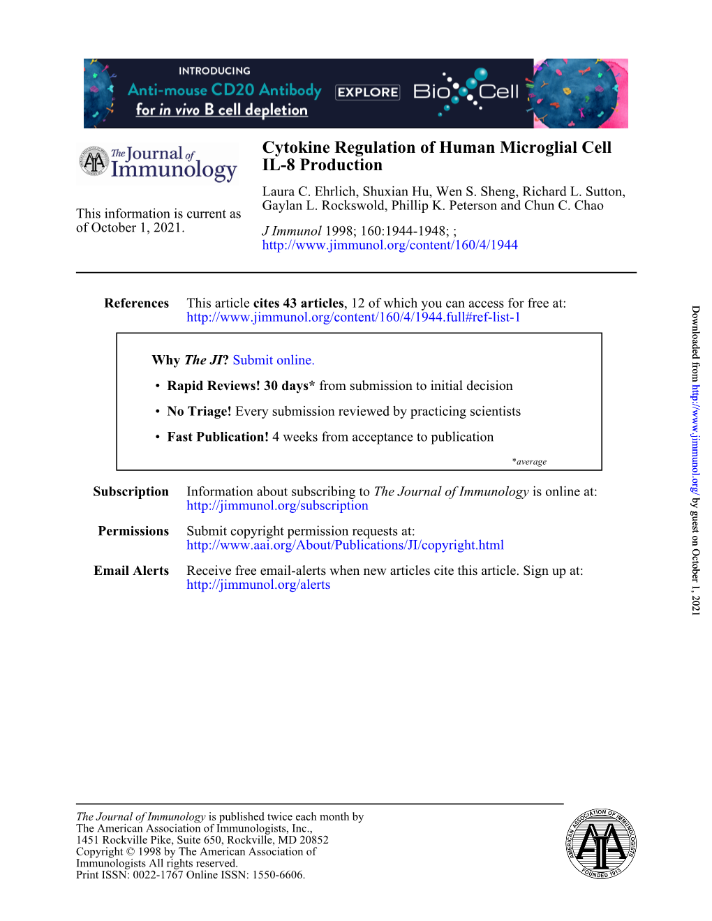 IL-8 Production Cytokine Regulation of Human Microglial Cell