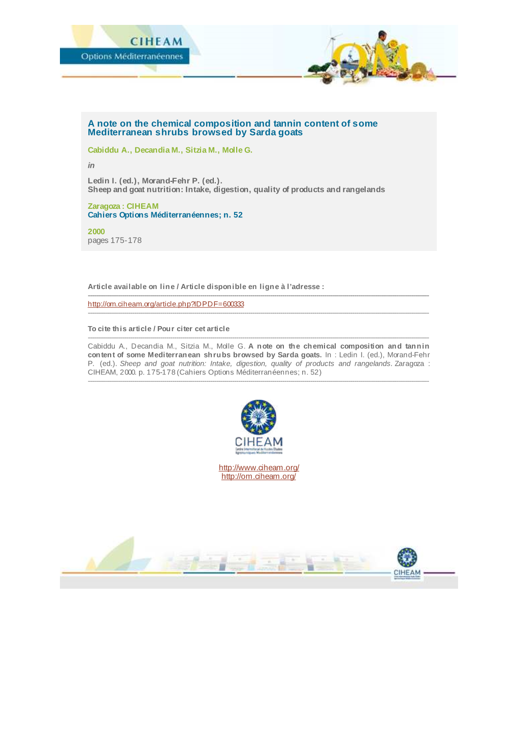 A Note on the Chemical Composition and Tannin Content of Some Mediterranean Shrubs Browsed by Sarda Goats