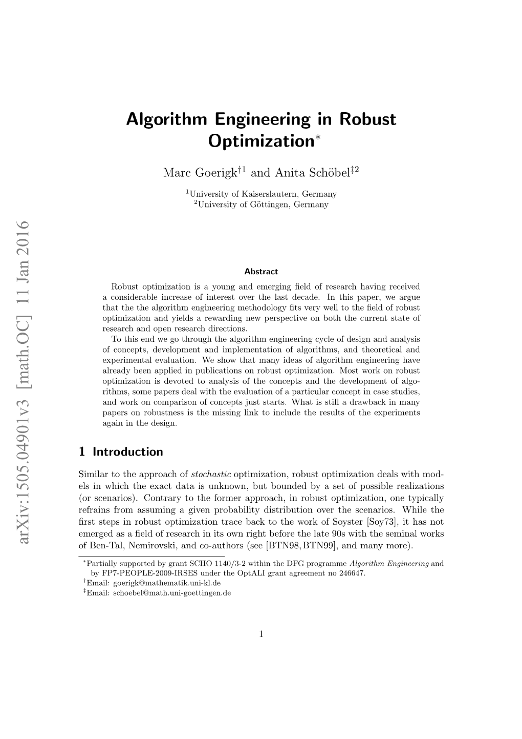 Algorithm Engineering in Robust Optimization Arxiv:1505.04901V3