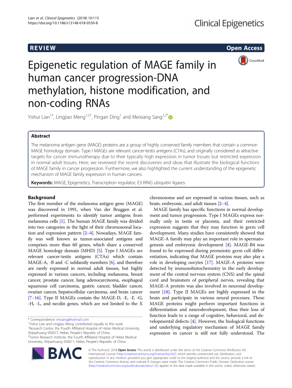 Epigenetic Regulation of MAGE Family in Human Cancer Progression-DNA