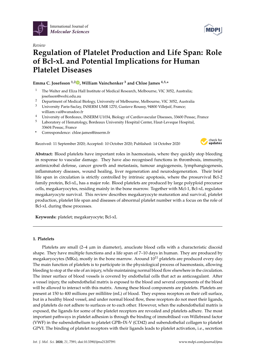 Regulation of Platelet Production and Life Span: Role of Bcl-Xl and Potential Implications for Human Platelet Diseases