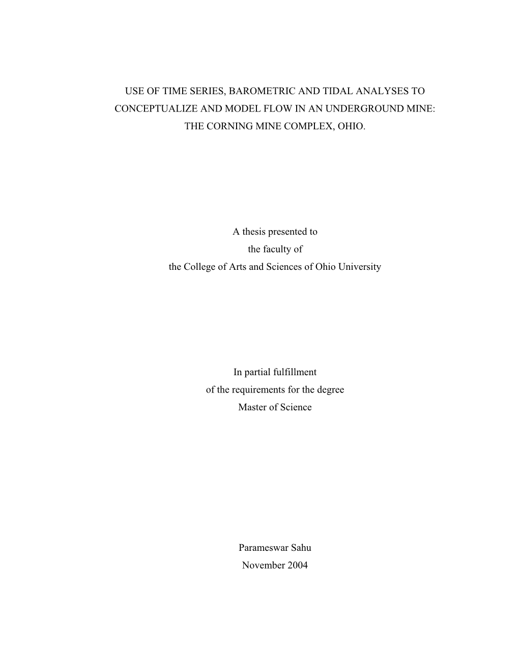 Use of Time Series, Barometric and Tidal Analyses to Conceptualize and Model Flow in an Underground Mine: the Corning Mine Complex, Ohio