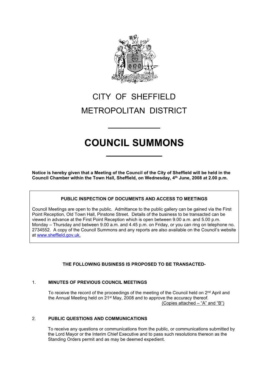 Council Summons ______