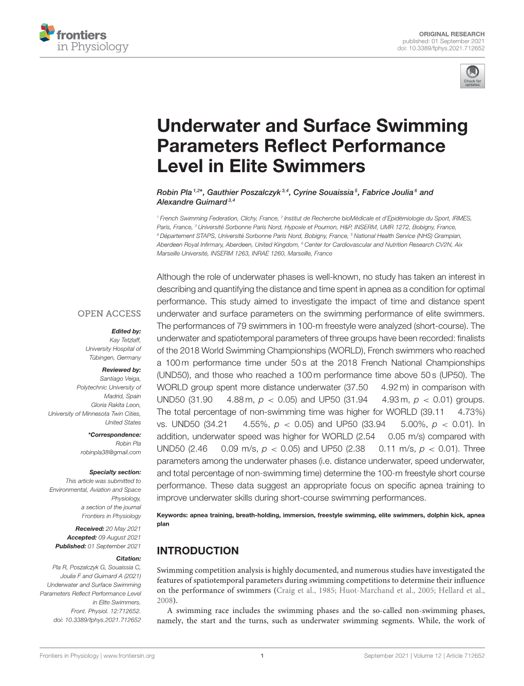 Underwater and Surface Swimming Parameters Reflect Performance