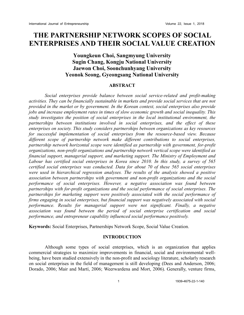 The Partnership Network Scopes of Social Enterprises and Their Social Value Creation