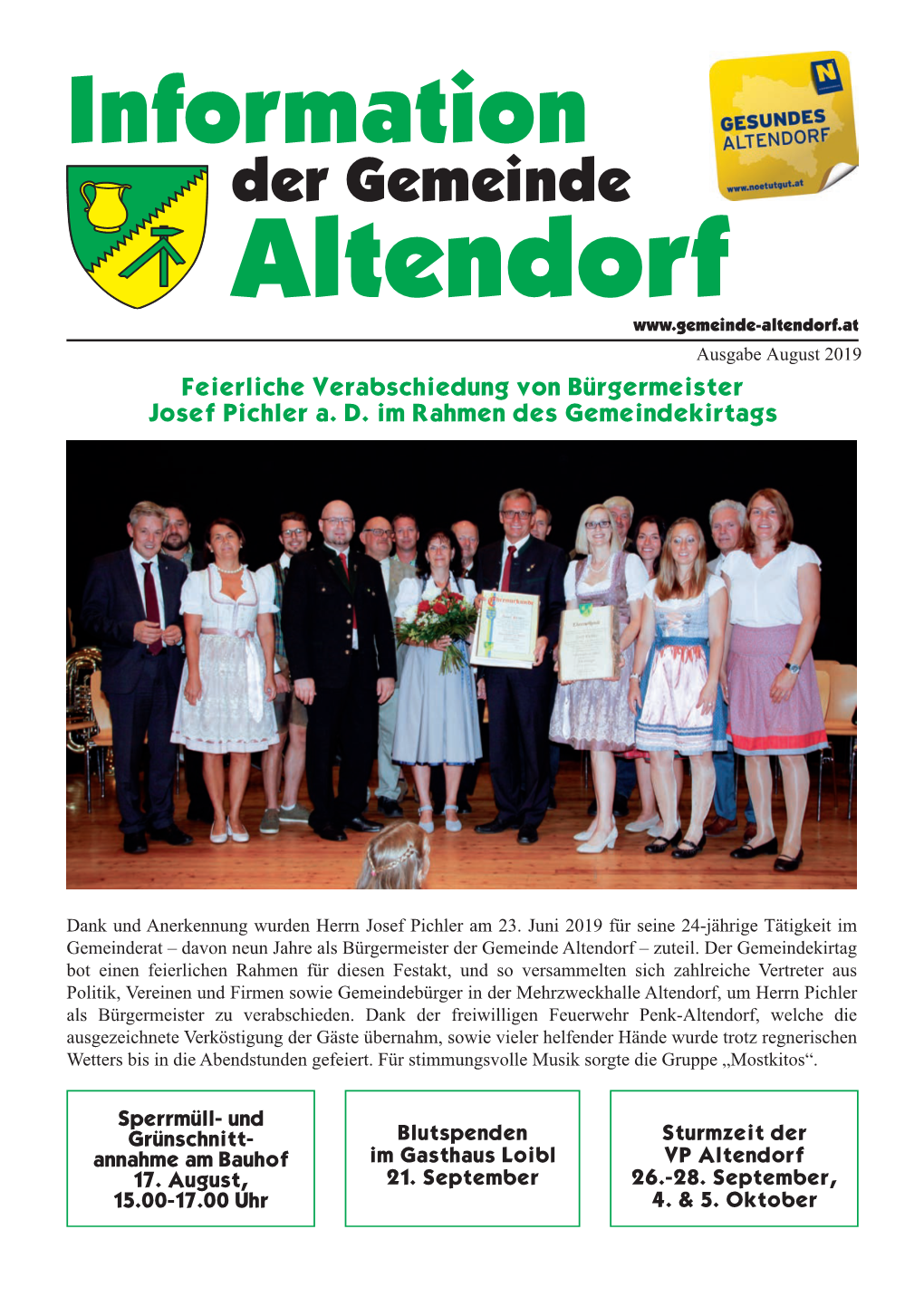 Information Der Gemeinde Altendorf Ausgabe August 2019 Feierliche Verabschiedung Von Bürgermeister Josef Pichler A