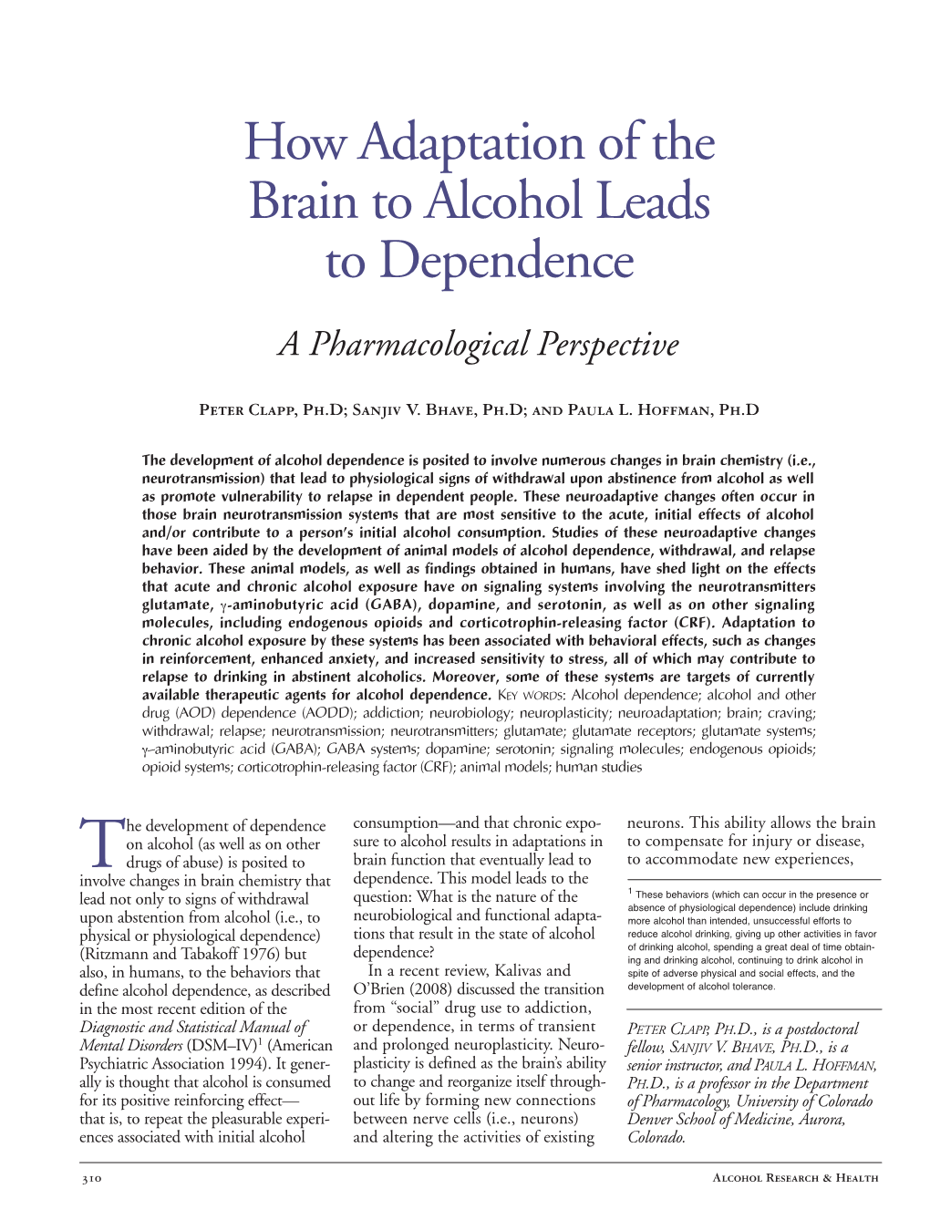 How Adaptation of the Brain to Alcohol Leads to Dependence