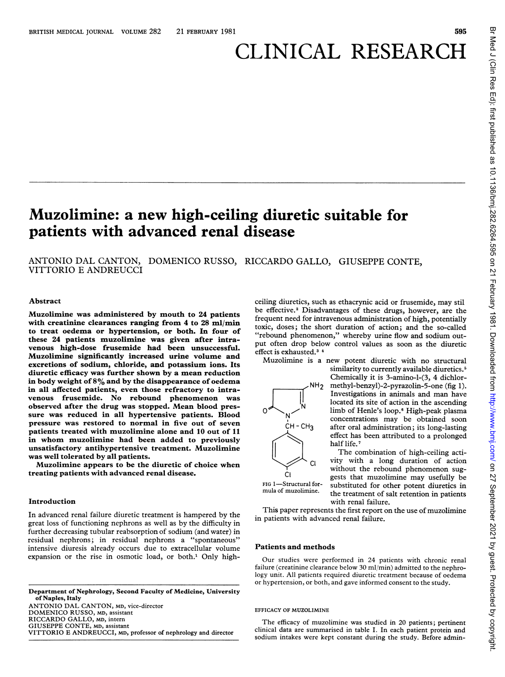 A New High-Ceiling Diuretic Suitable for Patients with Advanced Renal Disease