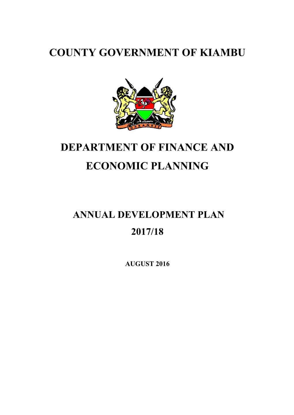 County Government of Kiambu Department of Finance And