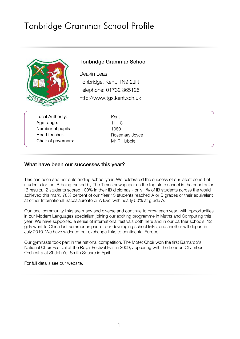 Tonbridge Grammar School Profile