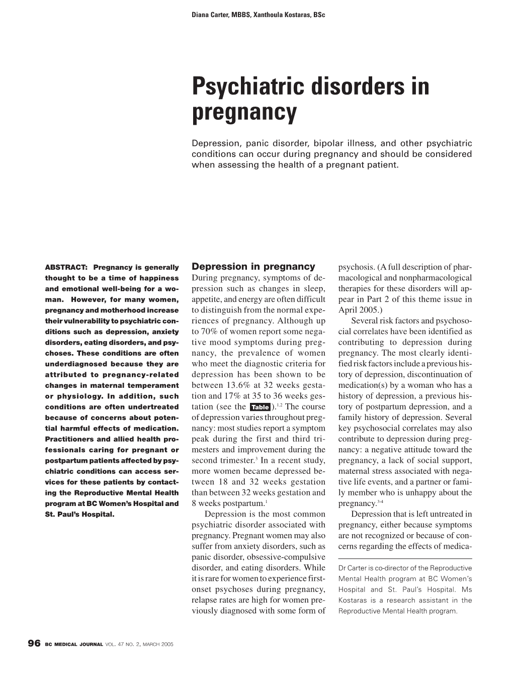 Psychiatric Disorders in Pregnancy