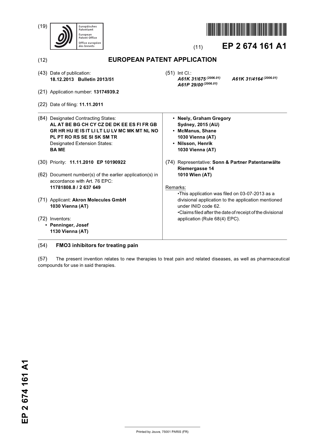 FMO3 Inhibitors for Treating Pain