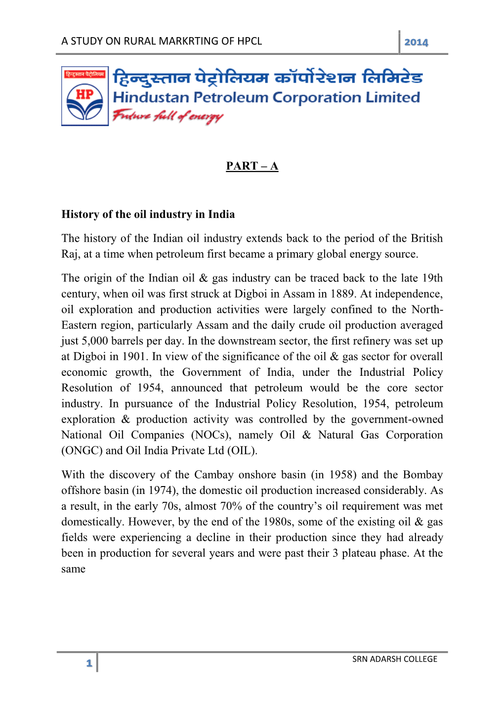 A Study on Rural Markrting of Hpcl 2014