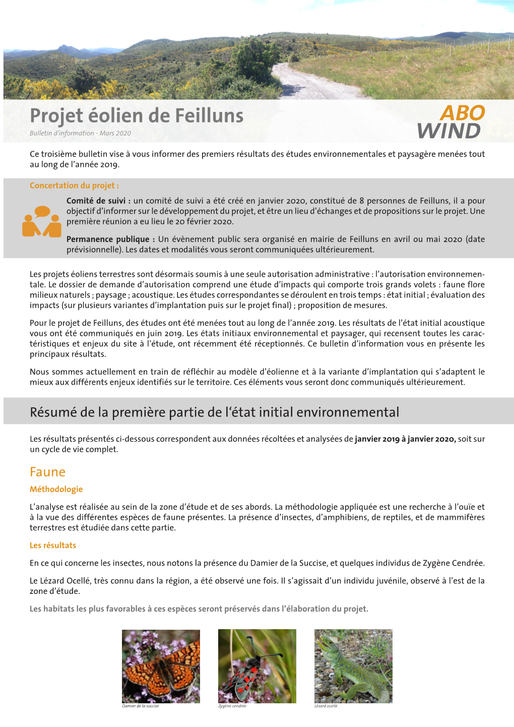 Projet Éolien De Feilluns Bulletin D‘Information - Mars 2020