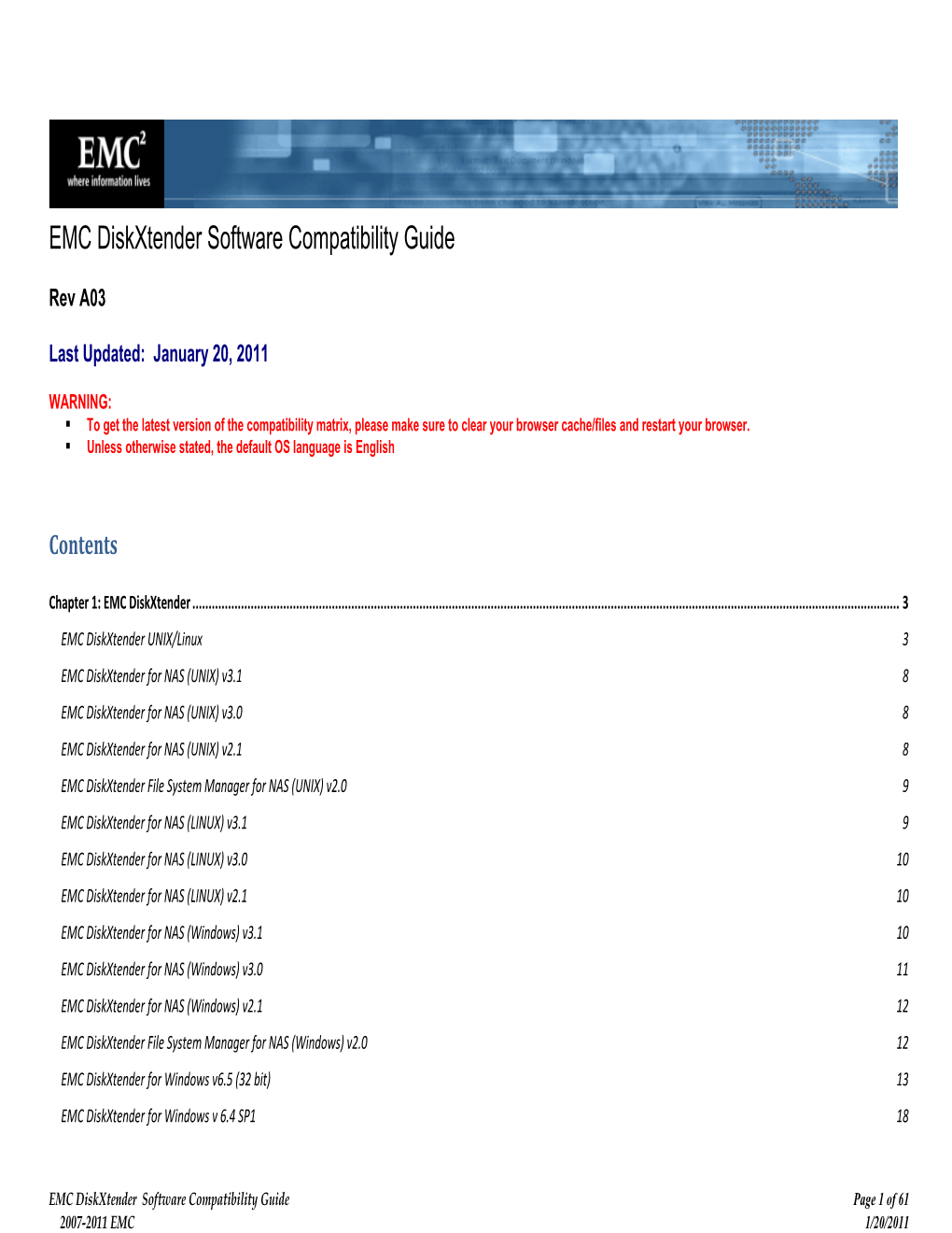 EMC Diskxtender Software Compatibility Guide