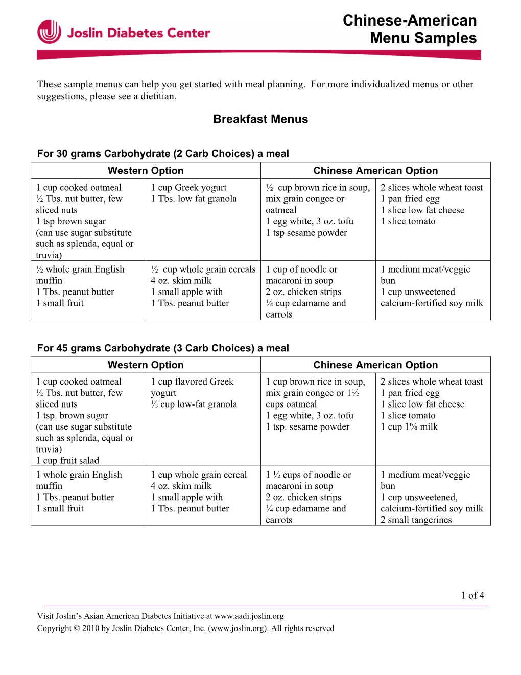 Chinese American Menu Samples