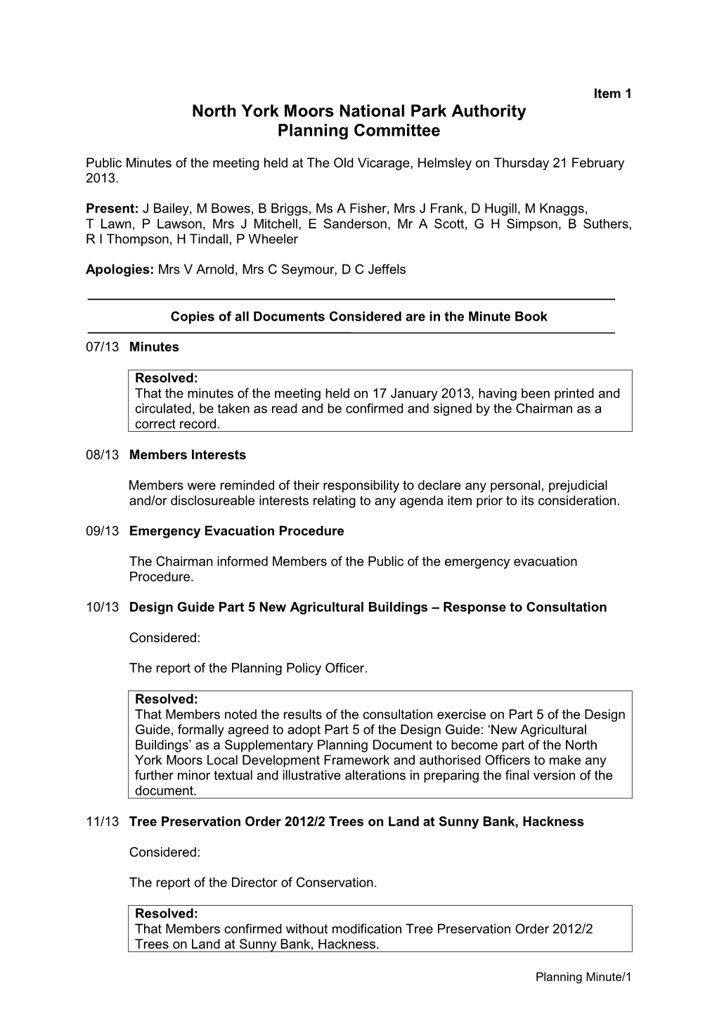 North York Moors National Park Authority Planning Committee