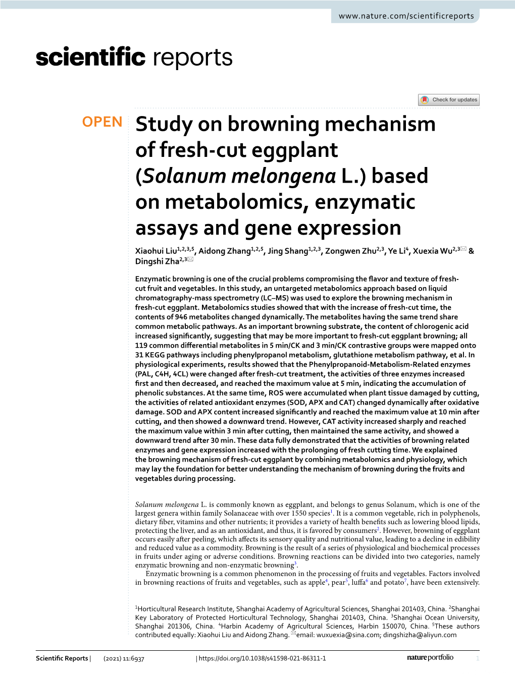 Study on Browning Mechanism of Fresh-Cut Eggplant (Solanum