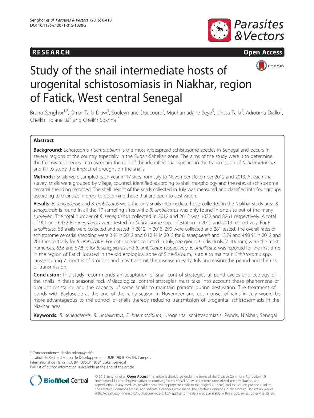 Study of the Snail Intermediate Hosts of Urogenital Schistosomiasis In
