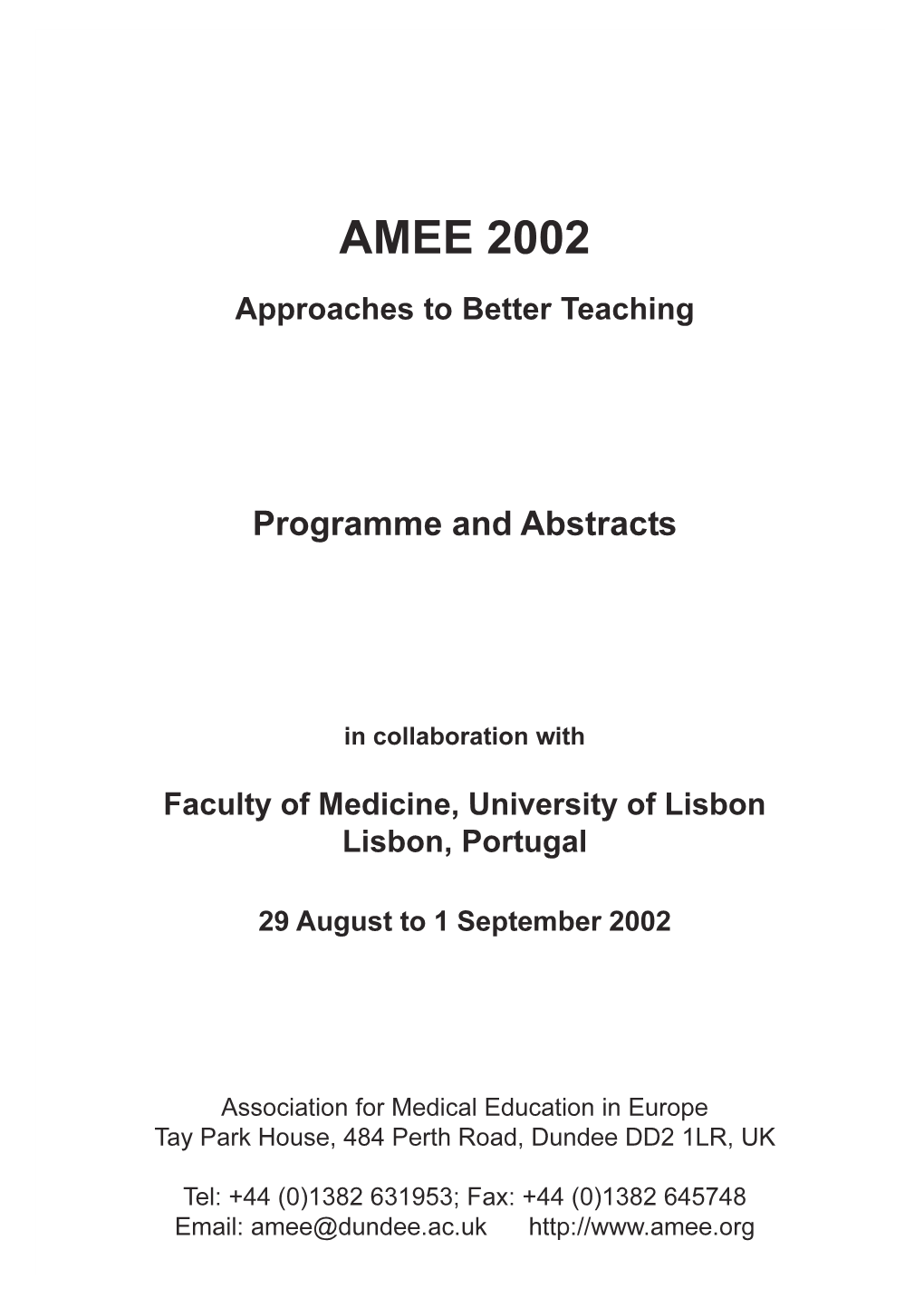 AMEE 2002 Programme and Abstracts