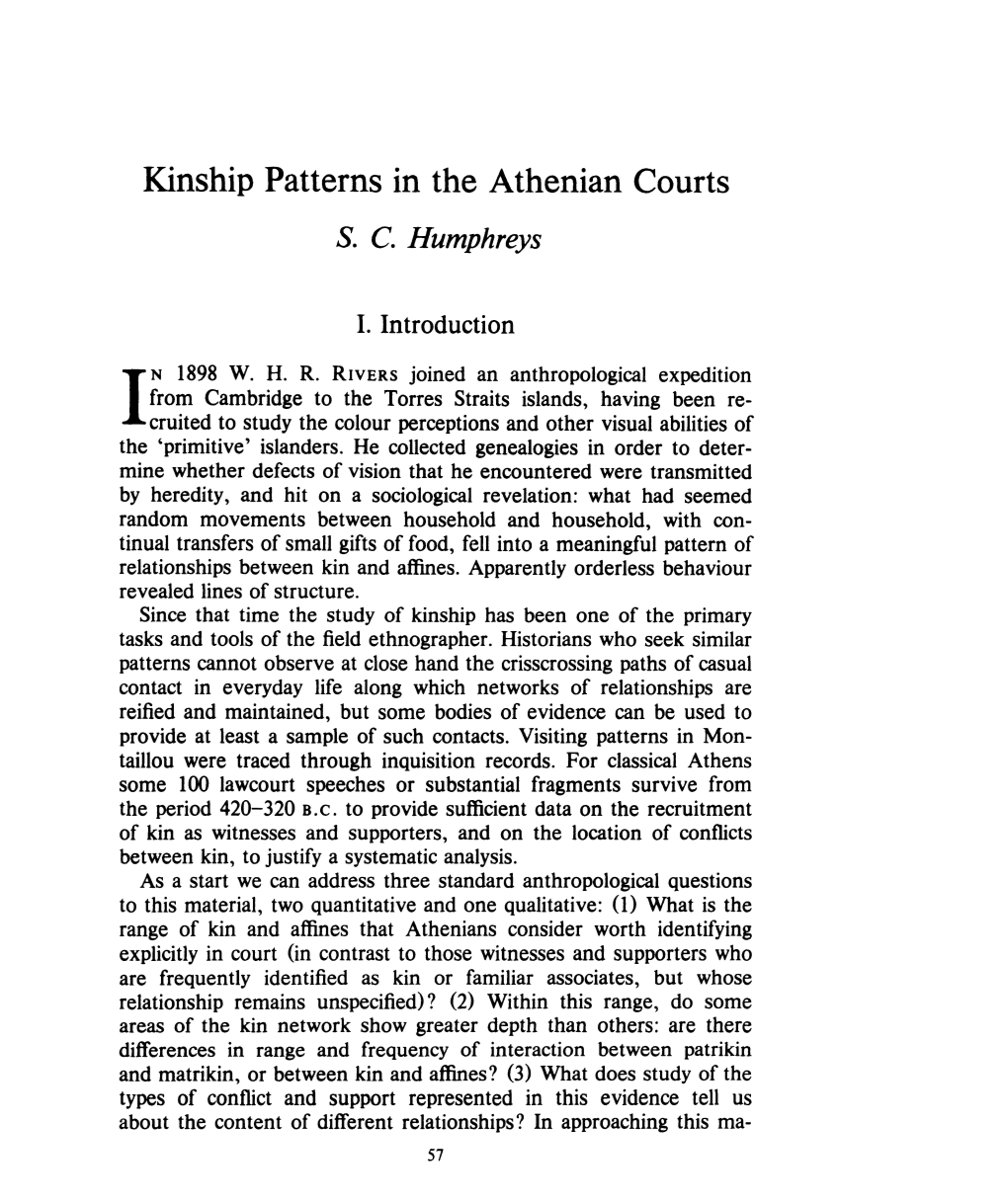 Kinship Patterns in the Athenian Courts , Greek, Roman and Byzantine Studies, 27:1 (1986:Spring) P.57