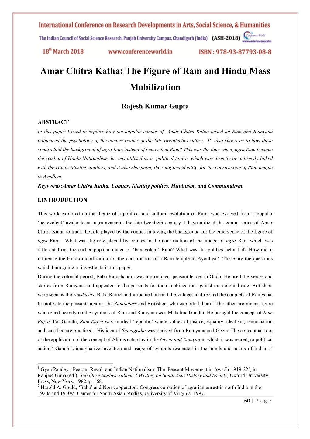 Amar Chitra Katha: the Figure of Ram and Hindu Mass Mobilization
