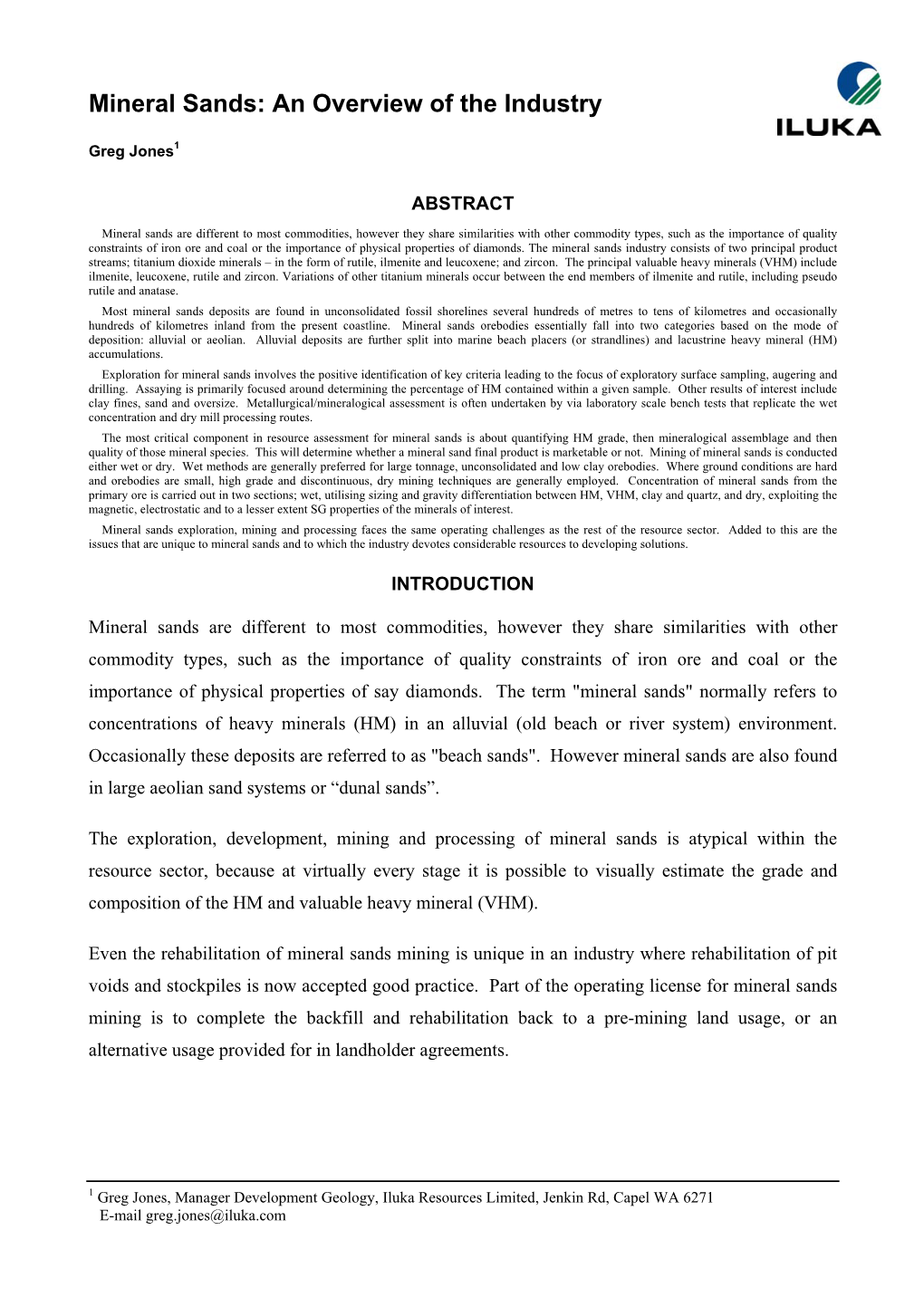 Mineral Sands: an Overview of the Industry