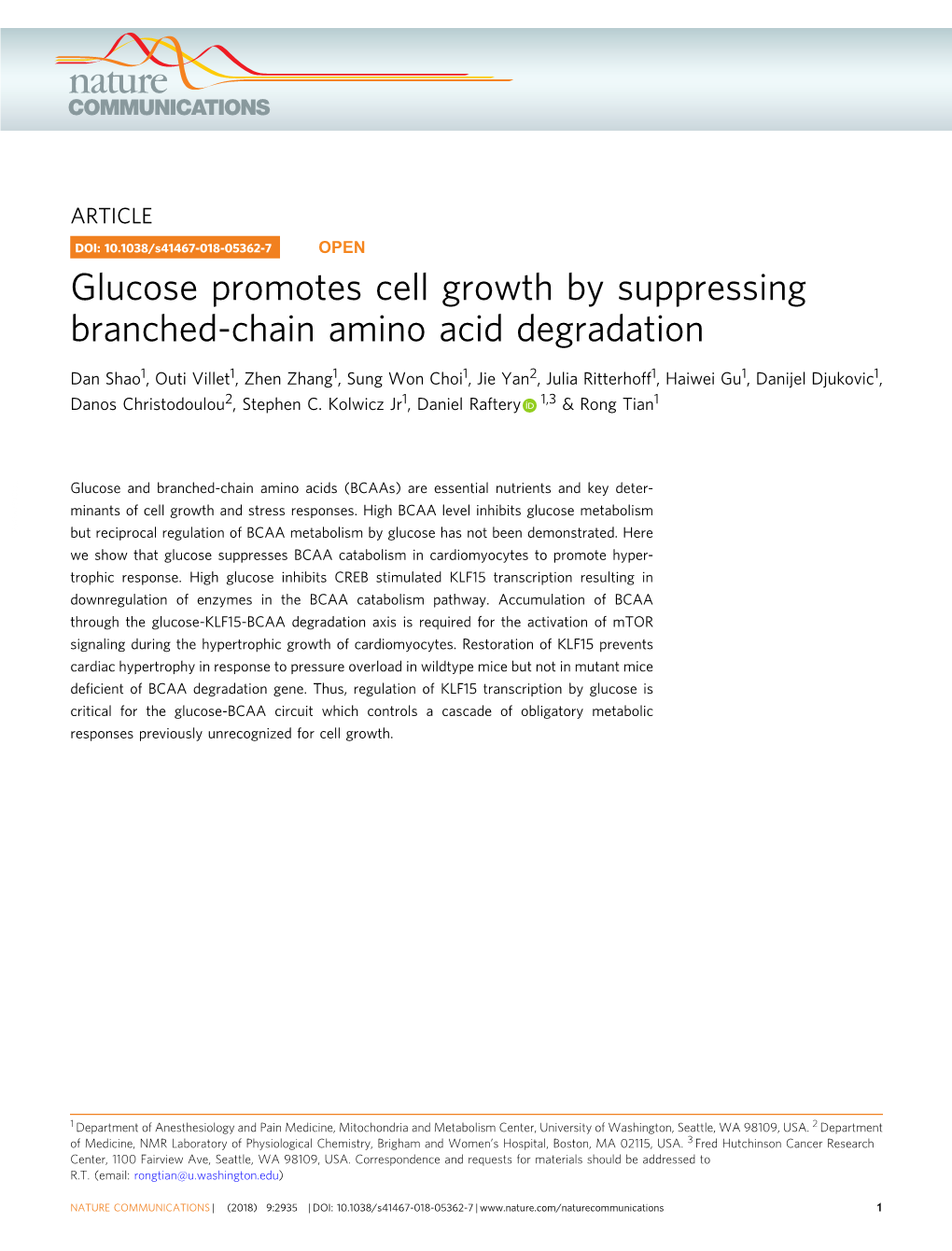 Glucose Promotes Cell Growth by Suppressing Branched-Chain Amino Acid Degradation