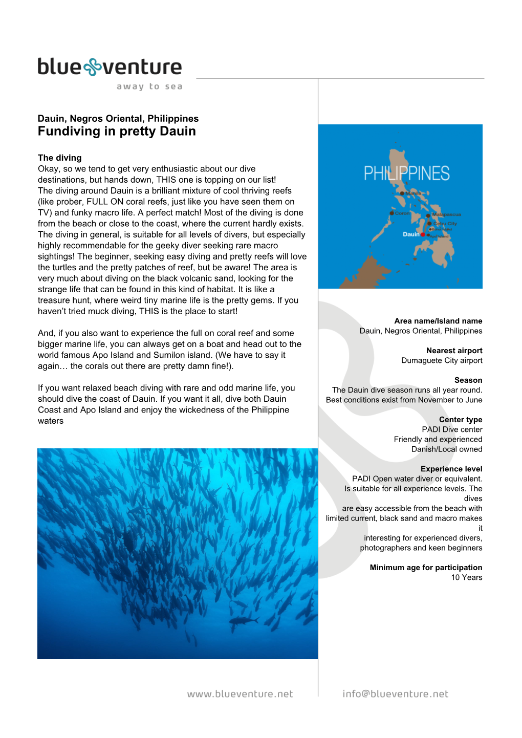 Blue Venture Diving Brochure