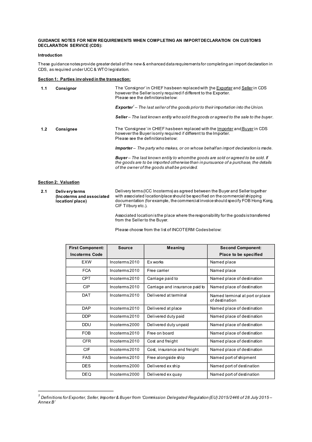 Guidance Note for CDS Import Data Requirements