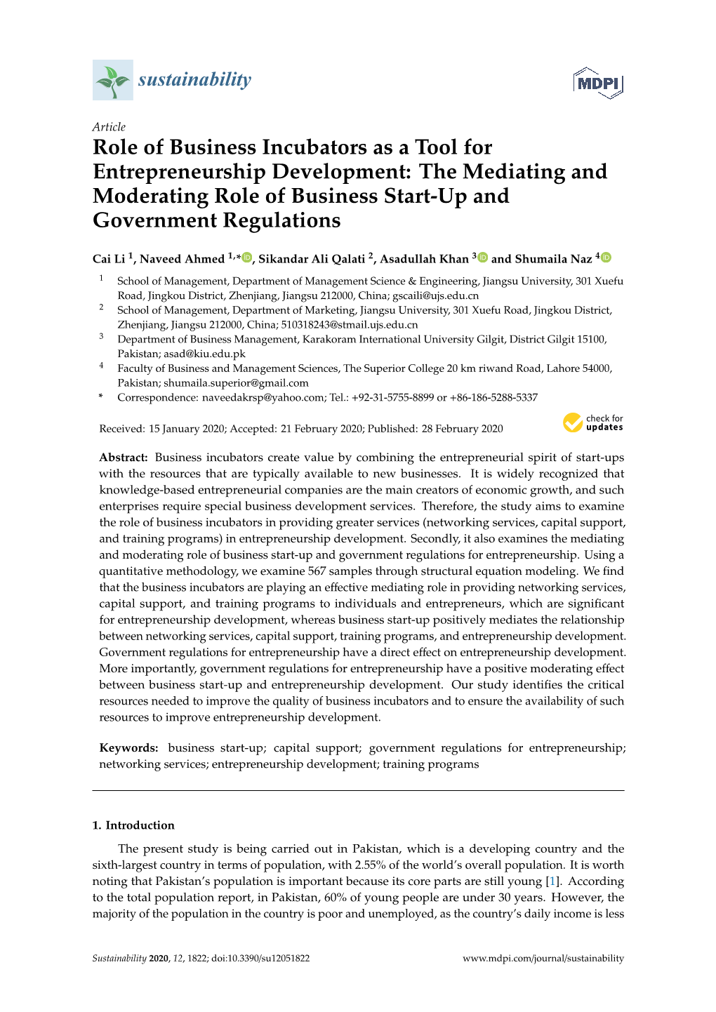 The Mediating and Moderating Role of Business Start-Up and Government Regulations