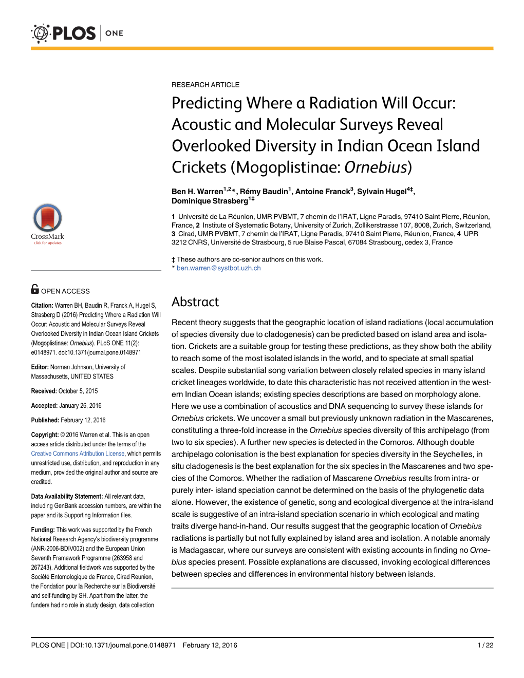 Acoustic and Molecular Surveys Reveal Overlooked Diversity in Indian Ocean Island Crickets (Mogoplistinae: Ornebius)