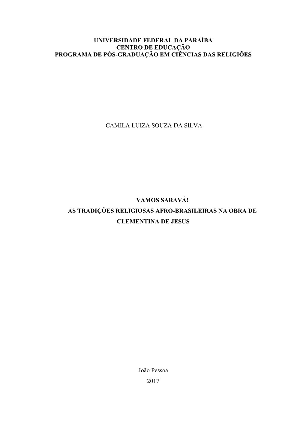 Universidade Federal Da Paraíba Centro De Educação Programa De Pós-Graduação Em Ciências Das Religiões