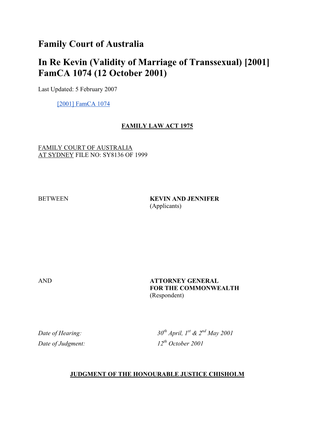 In Re Kevin (Validity of Marriage of Transsexual) [2001] Famca 1074 (12 October 2001)