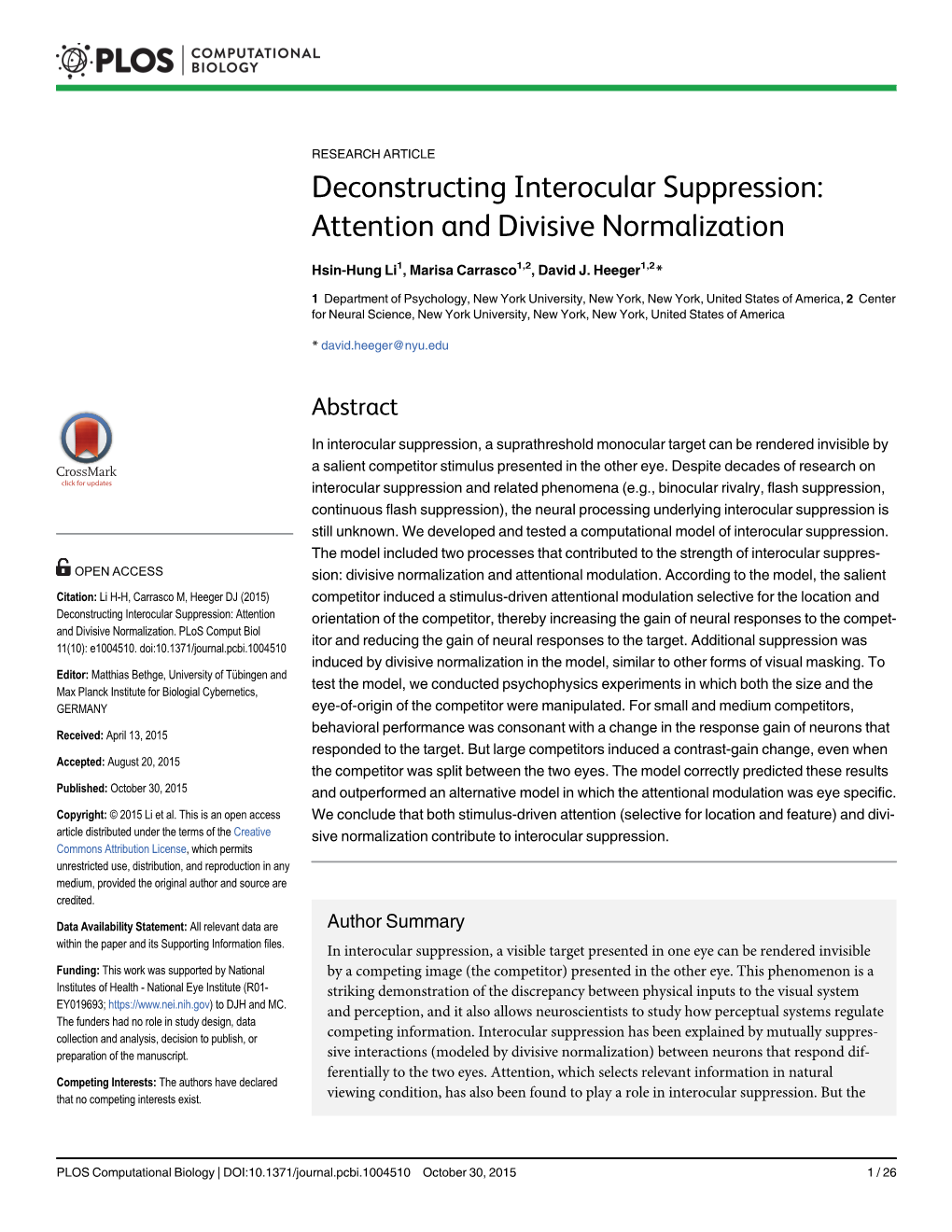 Deconstructing Interocular Suppression: Attention and Divisive Normalization