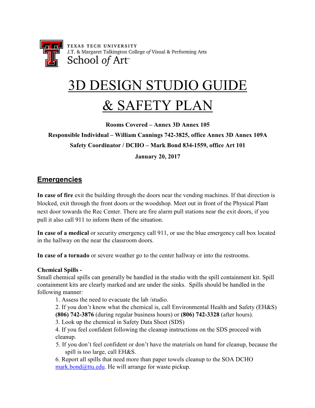 3D Design Studio Guide & Safety Plan
