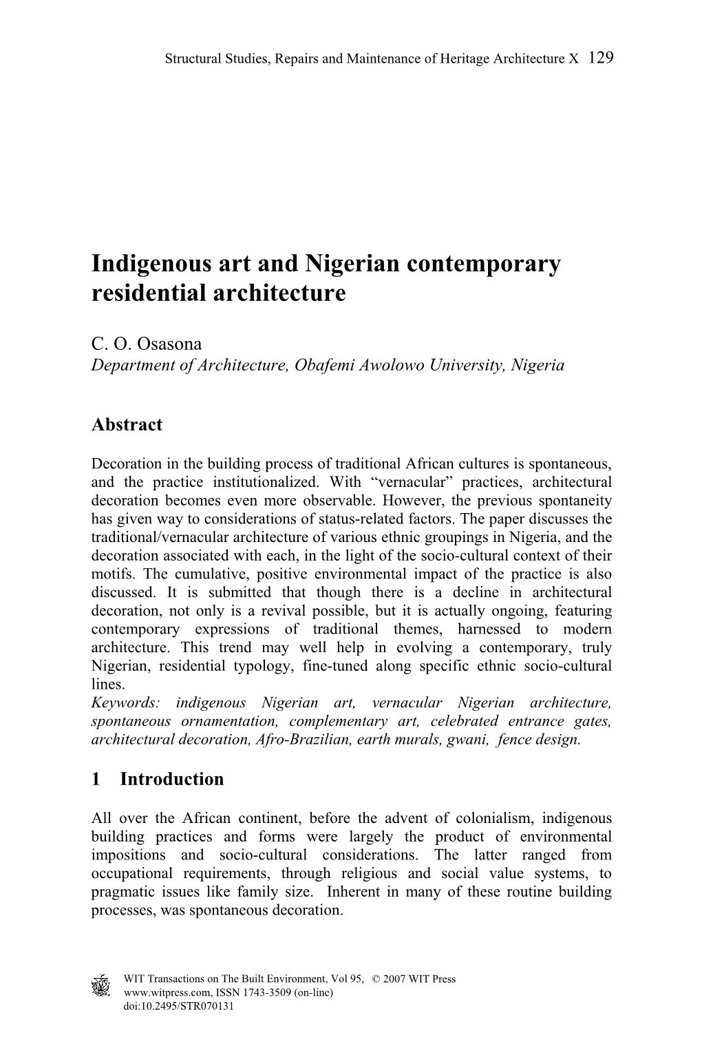 Indigenous Art and Nigerian Contemporary Residential Architecture