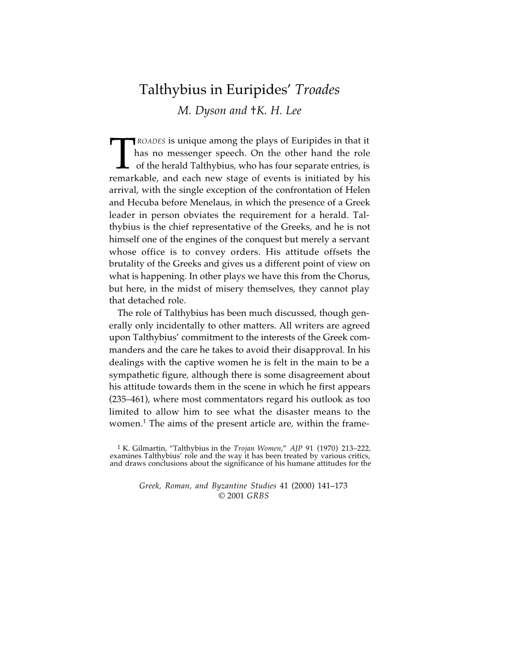 Talthybius in Euripides' Troades