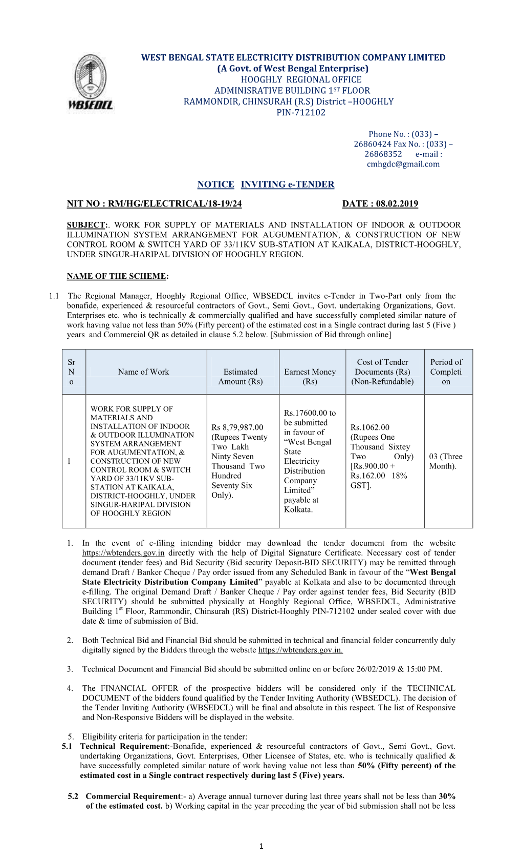 WEST BENGAL STATE ELECTRICITY DISTRIBUTION COMPANY LIMITED (A Govt