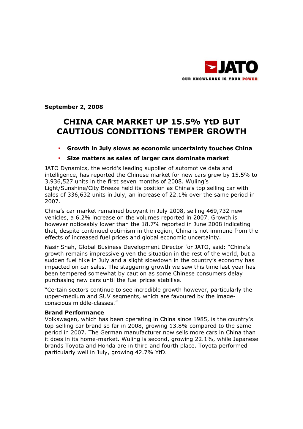 China Car Market up 15.5Per Cent Ytd but Cautios Conditions Temper