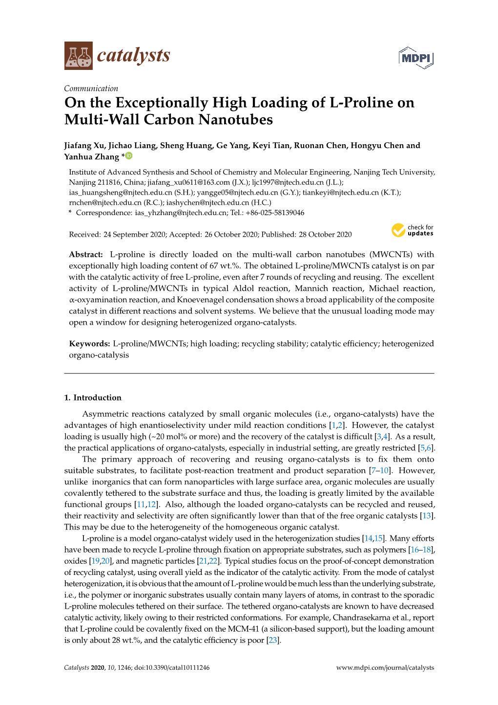 On the Exceptionally High Loading of L-Proline on Multi-Wall Carbon Nanotubes